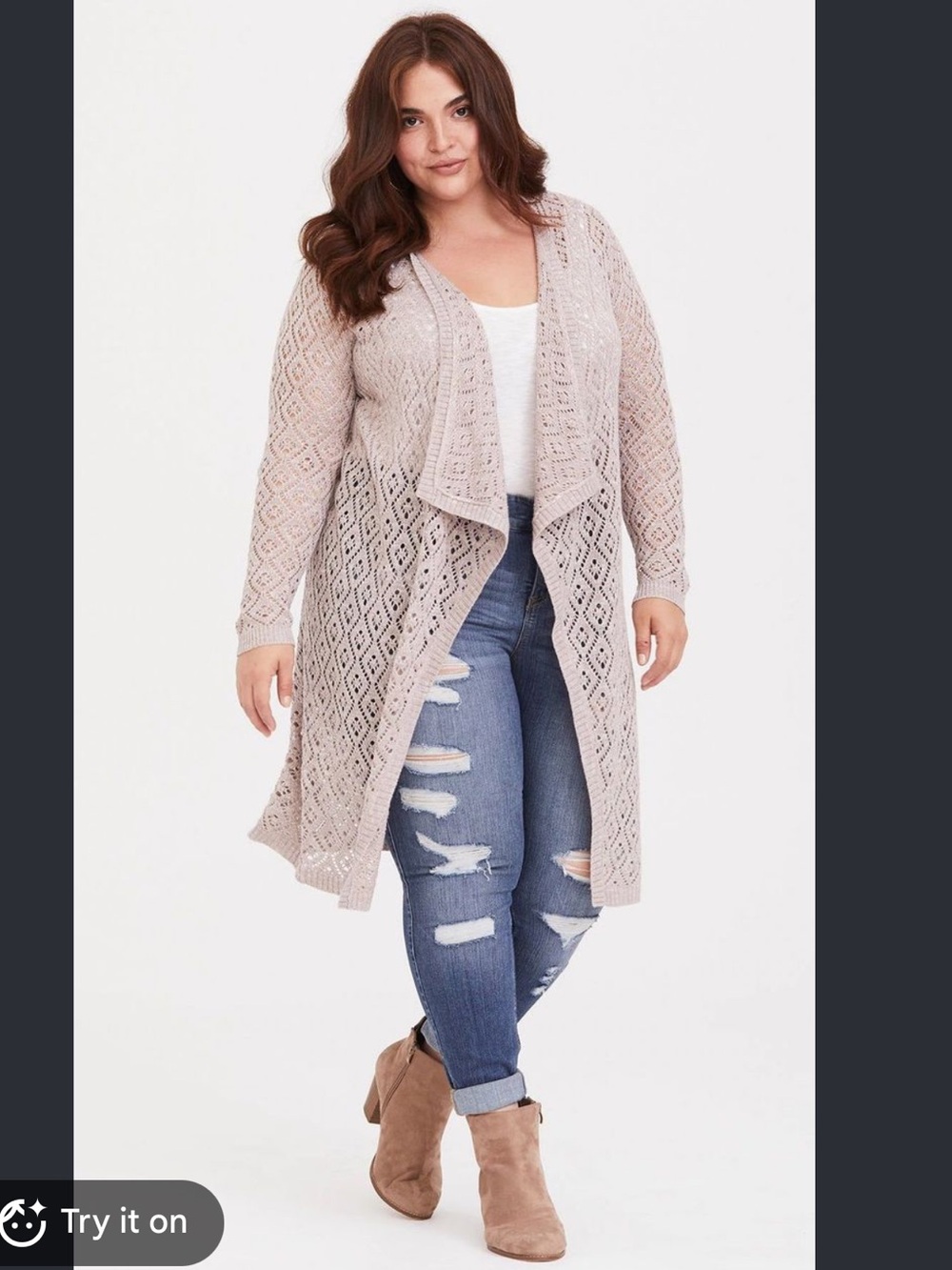 torrid Taupe Pointelle Long Open-Front Cardigan